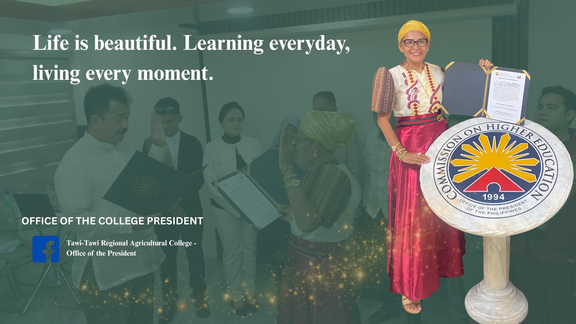 Office of the College President banner featuring Hja. Sitti Amina J. Mohammad